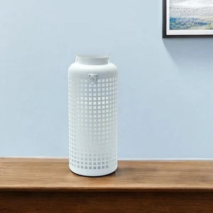 14" White Iron Lattice Floor Lantern Candle Holder - Picture 1 of 6