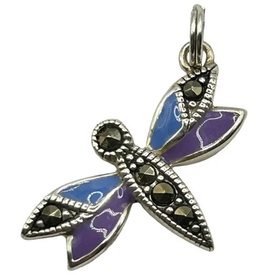 Dije/colgante libélula esmalte marcasita plata de ley 925 Foto 1 de 3