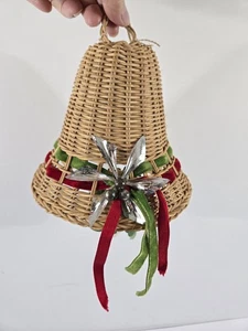 6" Korb Glockenform Weihnachten Boho Rattan Misle Toe Samtband hängend - Bild 1 von 6