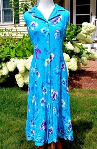 Dressbarn Blue Floral Crepe Sleeveless Midi Summer Collar Dress Women’s 6P Rayon - Picture 1 of 9