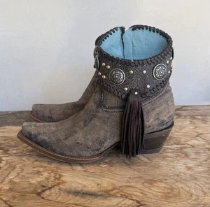 CORRAL Short Western Boots Tooled Leather Whip Stitched Tassels 7M Mexico Nice! - Picture 1 of 13