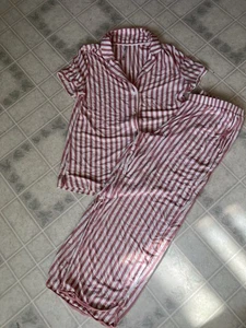 SOMA Cool Nights Pink Stripe Pajama Set Medium Short Sleeve top and Pants - Picture 1 of 6