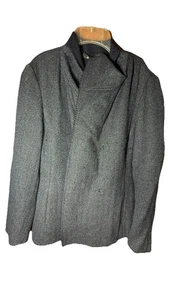 Ellen Tracy Blazer Jacket M Navy Gray Herringbone Wool Blend Open Front - Picture 1 of 4