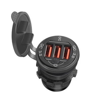 3 Ports QC3.0 USB Car Fast Charger Adapter LED Socket Power Outlet Boat Marine - Image 1 of 4