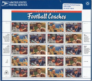 Scott #3146a Football Coaches (Bear Bryant) Sheet of 20 Stamps - Sealed Blue - Picture 1 of 1