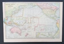Antique 1899 Miller Map Pacific Ocean & Oceania-Empire of Japan-Guam-Samoa-Apia 