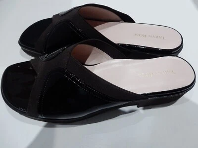 TARYN ROSE "TESS" METALLIC BROWN PATENT SLIDE SANDALS IN 9 1/2M (NWOB) - Image 1 of 4