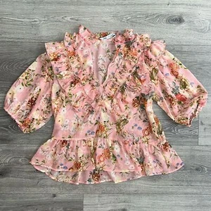 Blusa trasparente ZARA taglia piccola con volant rosa peplo floreale boho cottagecore civetta - Foto 1 di 11