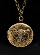 Vintage Victorian Style Owl Picture Locket Necklace-Antique Gold Brass-20” Chain