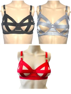VICTORIA'S SECRET VERY SEXY UNLINED STRAPPY BALCONET BRA BLACK SILVER RED NWT - Picture 1 of 7