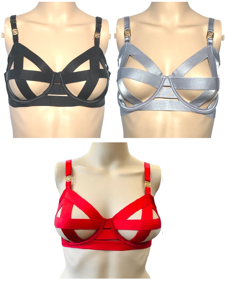 VICTORIA'S SECRET VERY SEXY UNLINED STRAPPY BALCONET BRA BLACK SILVER RED NWT - Image 1 of 1
