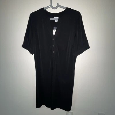 NWT Jaclyn Smith Women’s Black Casual Dress Large Button Up Blouse Short Sleeve - Image 1 of 4