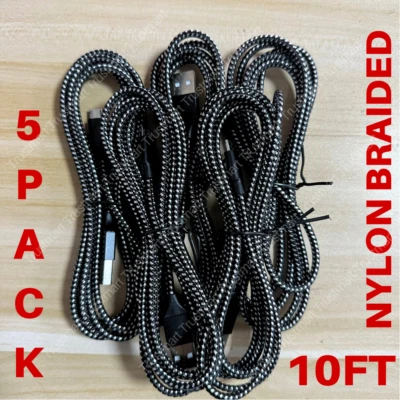 For Samsung Android LG Charger Cord 5-Pack 10Ft Micro USB Fast Charge Cable Lot - Image 1 of 4