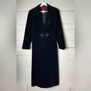 JS Collection Long Black Cotton Velvet Opera Cape Coat Size Large - Picture 1 of 7