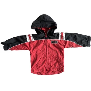 Nike Jacket Boys 3T Hooded Zip Up Red Black White Lightweight Windbreaker Hoodie - Picture 1 of 10