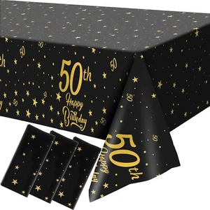 3 Pieces 50th Birthday Tablecloth Plastic Happy 50th Birthday Decorations 54 X 1 - Picture 1 of 6
