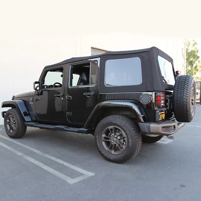 Jeep Wrangler 4 puertas JK techo blando, 2010-18, ventanas pulidas a presión, lona negra Foto 1 de 4