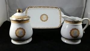 T Bavaria Germany Design Porcelain Sugar Creamer Tray Child Face w/ Box - Picture 1 of 7
