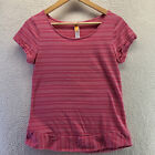 Lucy Athletic Shirt Women Small Pink Striped Short Sleeve Scoop Neck T-Shirt Top