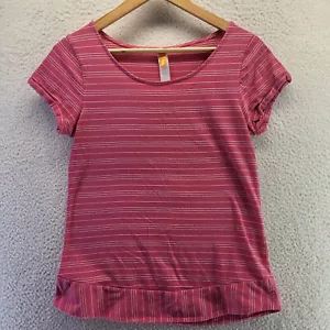 Lucy Athletic Shirt Women Small Pink Striped Short Sleeve Scoop Neck T-Shirt Top - Picture 1 of 11