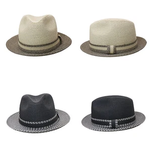 Mens Womens Summer Straw Pork Pie Hat Classic Short Brim Fedora Panama Sun Hat - Picture 1 of 14