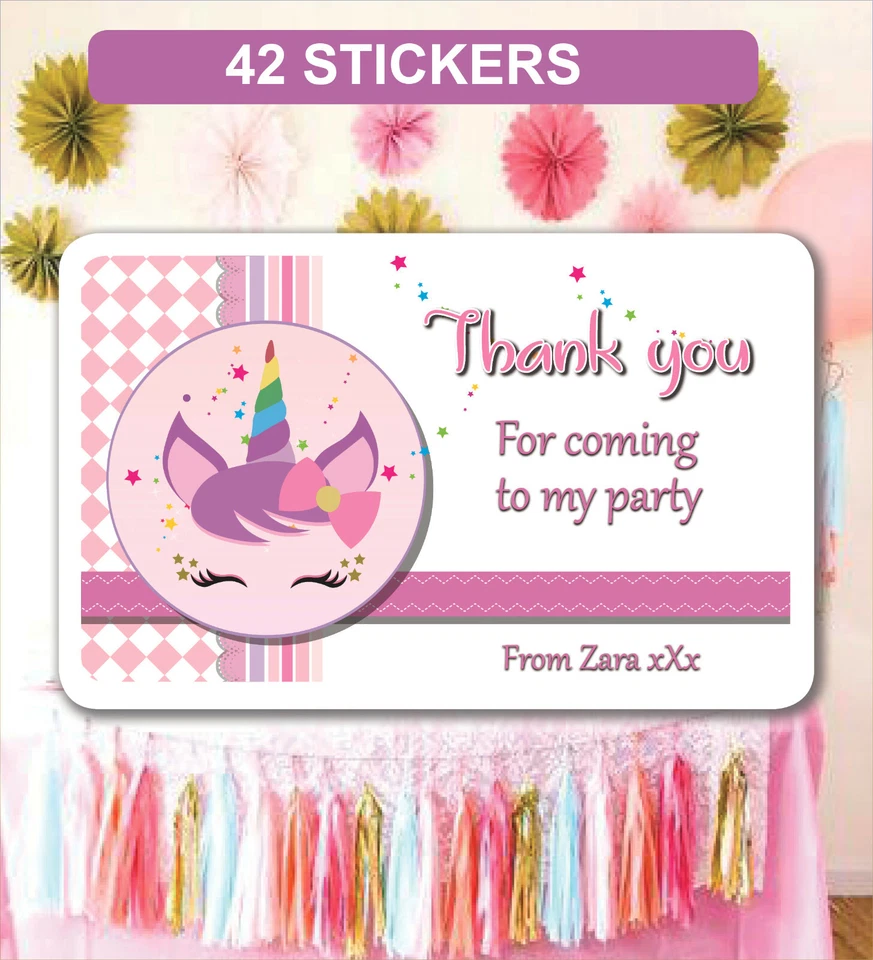 42 Bolso de Fiesta de Cumpleaños Pegatinas Cono Dulce Etiquetas Unicornio Personalizado Foto 1 de 1