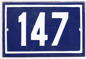 Old blue French house number 147 door gate plate plaque enamel metal sign steel - Picture 1 of 1