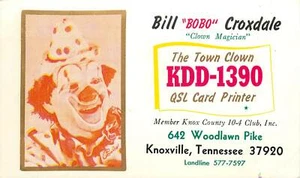 RARA Tarjeta Postal Bill Croxdale Bobo Payaso Mago TV Radio Knoxville Tennessee QSL - Imagen 1 de 3