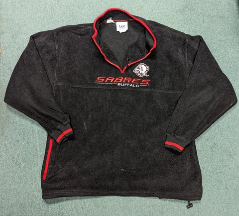 Buffalo Sabres Goat Head Red Black XL Fleece Zip Up Sweater Vintage NHL Lee Cover