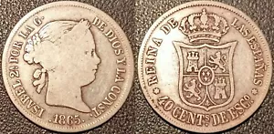 Spain - Isabel II - 40 Centesimos Silver 1865! Km# 628 - Picture 1 of 1