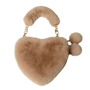Small Women Plush Faux Fur Heart Handbags Chain Shoulder Bag Crossbody Bags - Picture 1 of 38