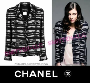 $4,860 CHANEL 08P Black/Gray/Silver Fringed Tweed JACKET * FR 34 / US 0 ~ EUC - Picture 1 of 14