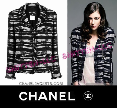 GIACCA TWEED CON FRANGE CHANEL 08P Nero Grigio Argento $4 860 * FR 34 US 0 ~ OTTIME CONDIZIONI