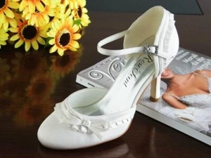 HBH Brautschuhe Satin,mit Rüschen und einer Schleife,Lederriemchen, Absatz 10cm - Bild 1 von 13