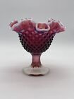 Vintage Fenton Purple Plum Opalescent Ruffled Hobnail Footed Candy Compote Dish