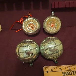 4 Vtg Mercury Blown Glass West Germany Mica 2 Ball &2 Indent Christmas Ornaments - Picture 1 of 9