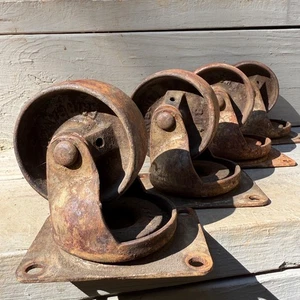 Fairbanks 3M Tobacco Dolly Set of 4 Steel Swivel Wheels Vintage Industrial - Picture 1 of 11