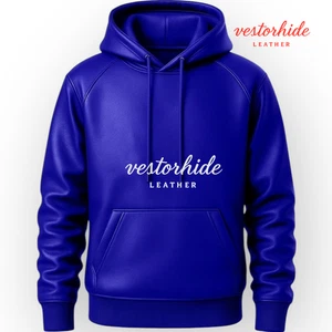 Herren Royalblau Premium Leder Handarbeit Hoodie Echt Lammleder Leder Hoodie - Bild 1 von 3