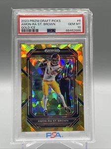 Selecciones de draft Panini Prizm 2023 Amon-Ra St. Brown #6 Gold Ice Prizm Lions PSA 10 - Imagen 1 de 2