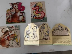 Tarjetas de cumpleaños vintage de animales para niños 1930-50 - Imagen 1 de 9