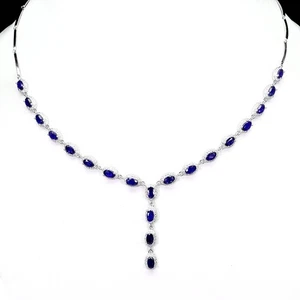925 Sterling Silver Necklace Oval Blue Sapphire 5x3mm Gemstone Jewelry 17inches - Picture 1 of 14