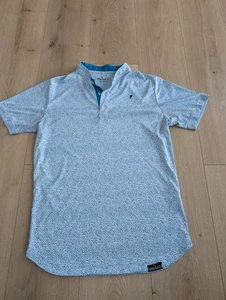 Primo Henley Shirt Mens Small Blue Stretch Short Sleeve Golf Apparel Scallop Cut - Picture 1 of 9
