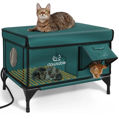 Clawsable Indestructible Heated Cat House for outside Cats, 100% Weatherproof, S