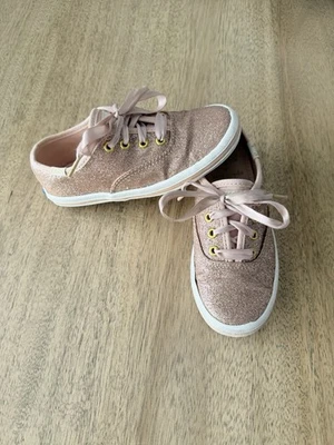 Kate Spade X Keds Litttle Girl Pink Sparkly Sneakers Size 10 Glitter Satin Laces - Image 1 of 4