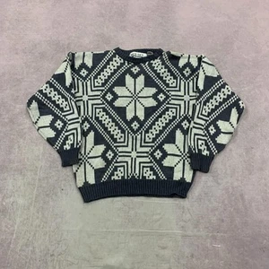 Jersey de punto abstracto vintage estampado abuelo grueso suéter de punto para hombre L - Imagen 1 de 5