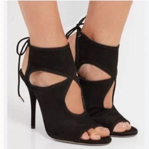 Aquazzura Sexy Thing Suede Cut Out Heels Stiletto Black Sz 39.5 - Picture 1 of 16