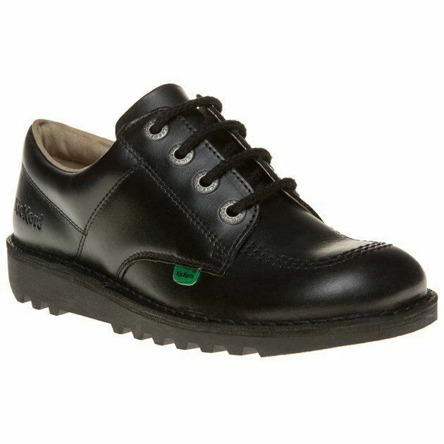 Kickers Kick Lo Youth Boy's Leather Shoes - Black, UK 6