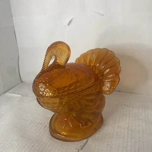 Vintage L. E. Smith Turkey Candy Dish Orange Flashed Glass 2 Piece See Pictures - Picture 1 of 11