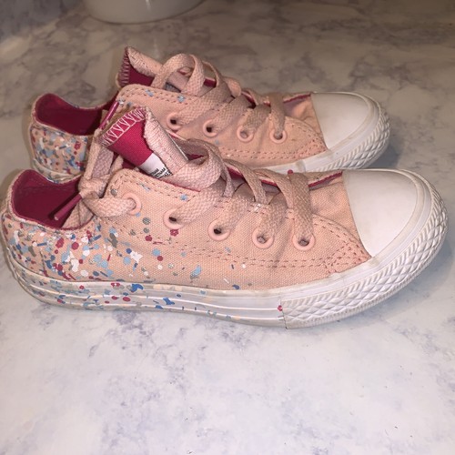 Sneakers basse Converse rosa chiaro vernice coriandoli splatter bambina taglia 13