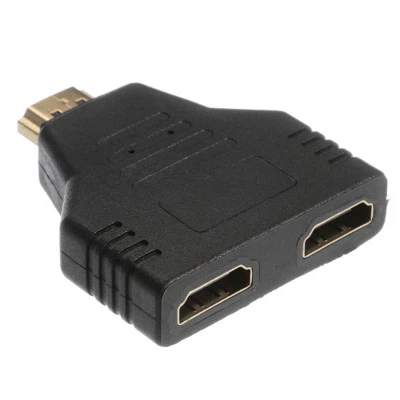 HD 1080P HDMI Male to Female 1 in 2 Out Splitter Adapter Converter Gold Plated - Image 1 of 4